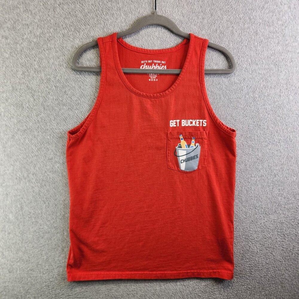 Chubbies Shirt Mens S Red Muscle Tank Get Buckets Beer River Floating Lake